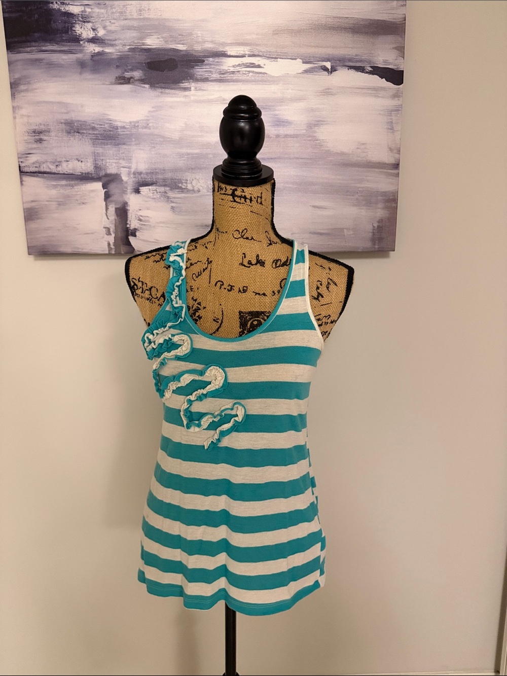 Lush Teal & White Striped Ruffle-Accent Tank